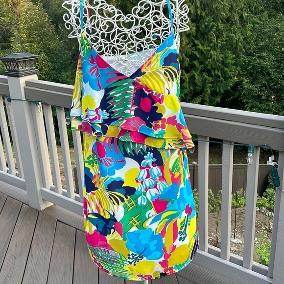 J CREW Contemporary Tropical Spaghetti Strap Tiered Short Dress Women’s size 4 - Picture 1 of 6